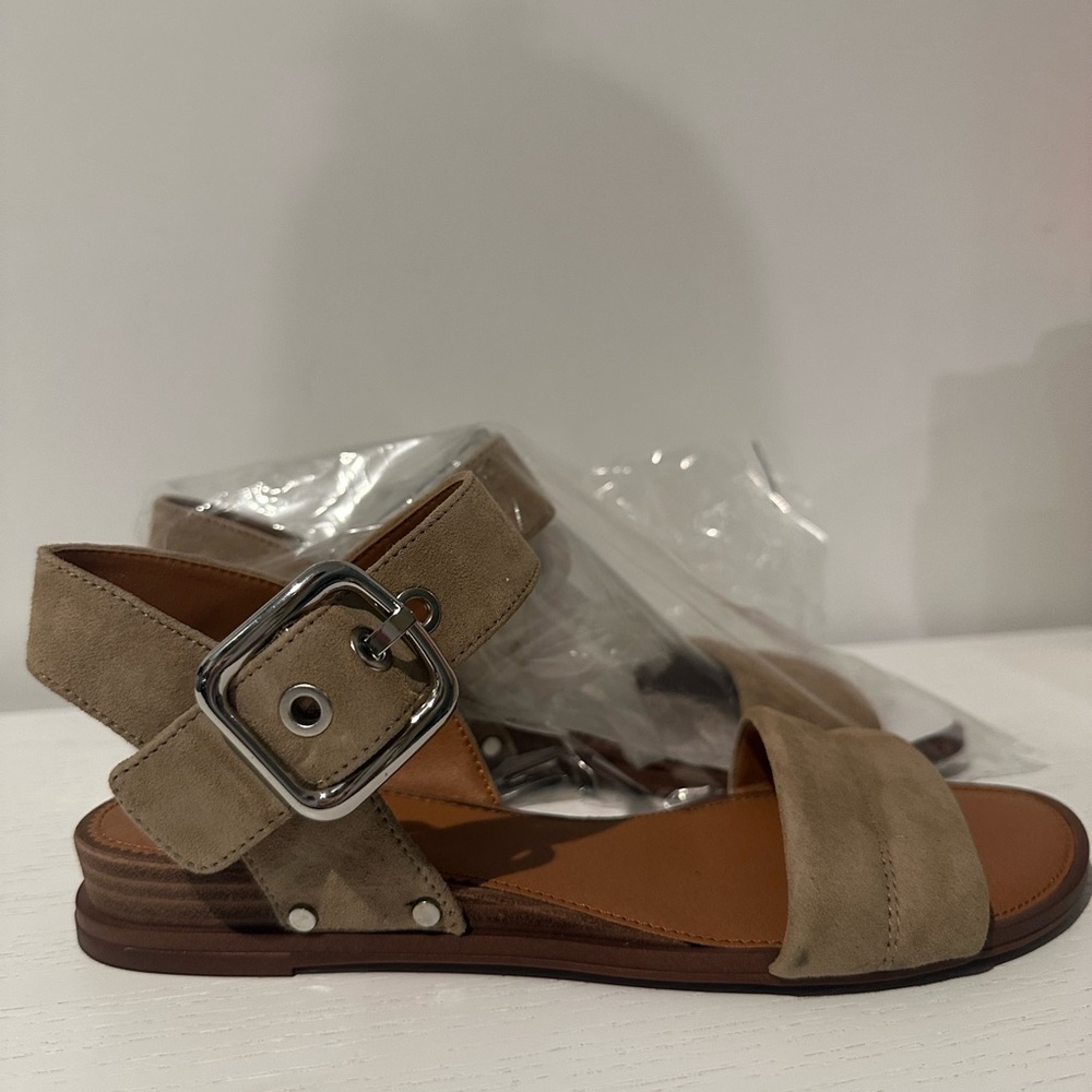 Tan Open-Toe Sandals with Ankle Straps - Picture 3 of 7